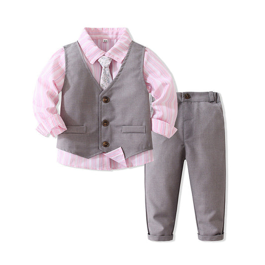 3 Pieces Set Baby Kid Boys Birthday Striped Shirts Solid Color Vests Waistcoats And Pants Wholesale 221216436