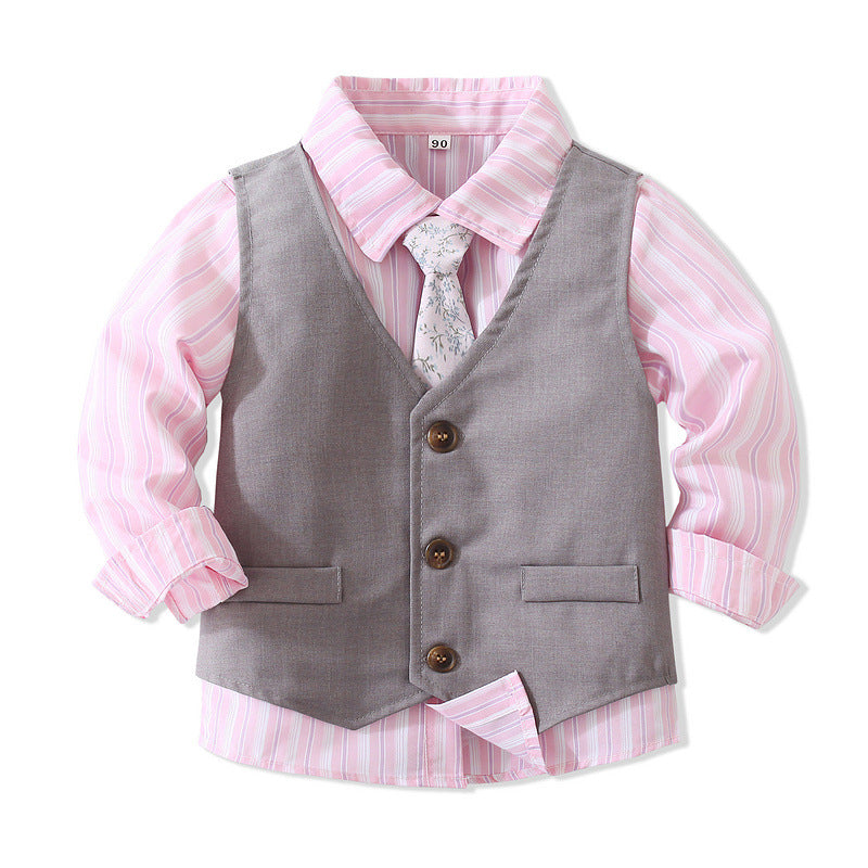 3 Pieces Set Baby Kid Boys Birthday Striped Shirts Solid Color Vests Waistcoats And Pants Wholesale 221216436