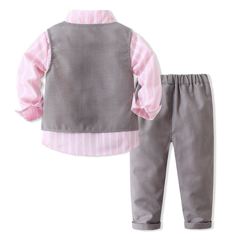 3 Pieces Set Baby Kid Boys Birthday Striped Shirts Solid Color Vests Waistcoats And Pants Wholesale 221216436