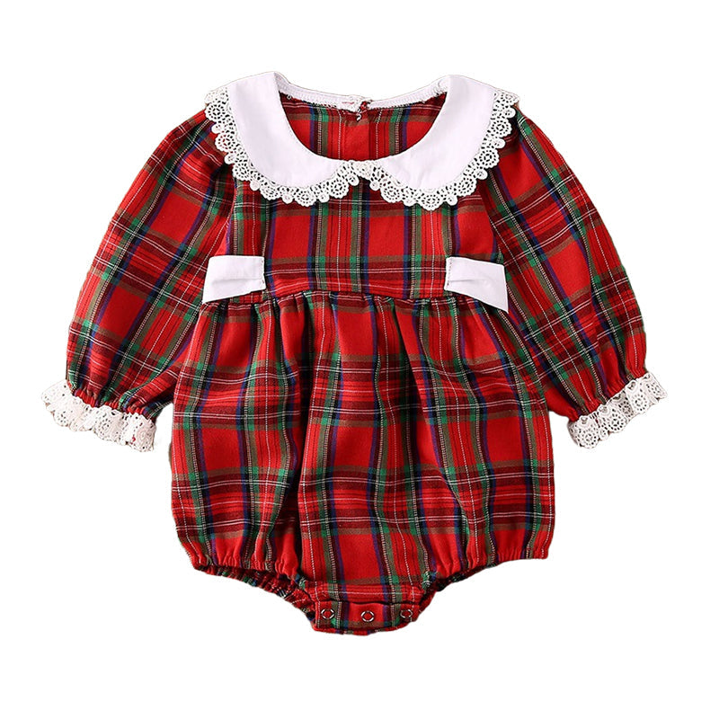 Baby Girls Checked Lace Rompers Wholesale 22121644