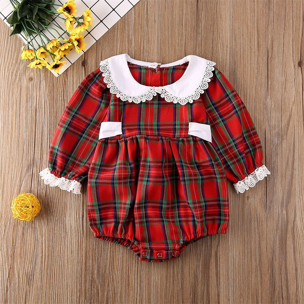 Baby Girls Checked Lace Rompers Wholesale 22121644