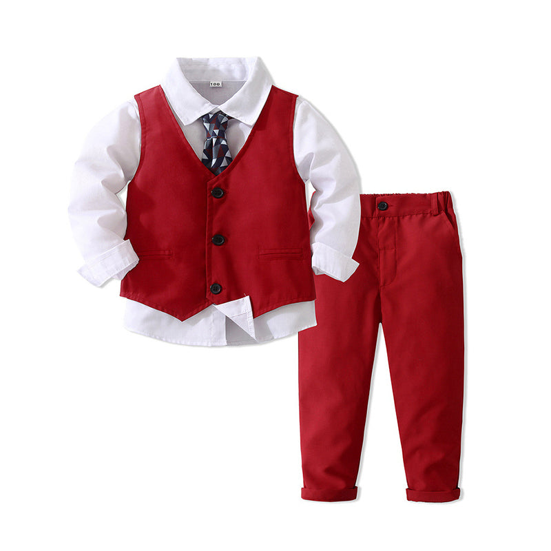 3 Pieces Set Baby Kid Boys Birthday Party Solid Color Bow Shirts Vests Waistcoats And Pants Wholesale 221216444