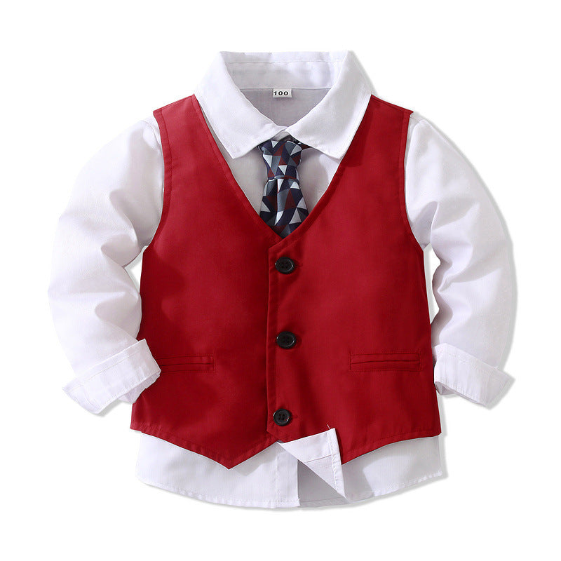 3 Pieces Set Baby Kid Boys Birthday Party Solid Color Bow Shirts Vests Waistcoats And Pants Wholesale 221216444