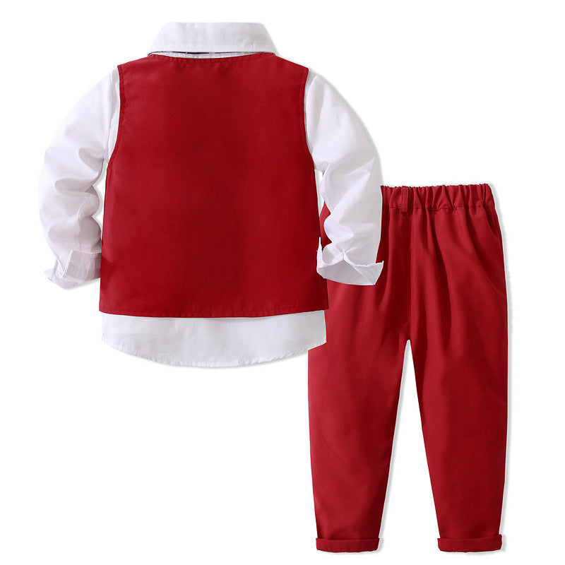 3 Pieces Set Baby Kid Boys Birthday Party Solid Color Bow Shirts Vests Waistcoats And Pants Wholesale 221216444