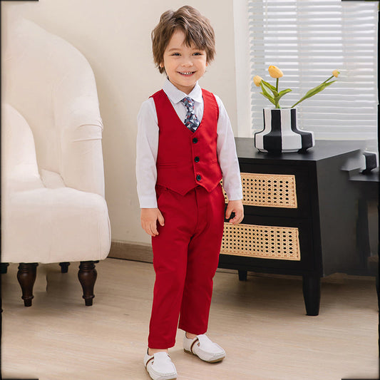 3 Pieces Set Baby Kid Boys Birthday Party Solid Color Bow Shirts Vests Waistcoats And Pants Wholesale 221216444