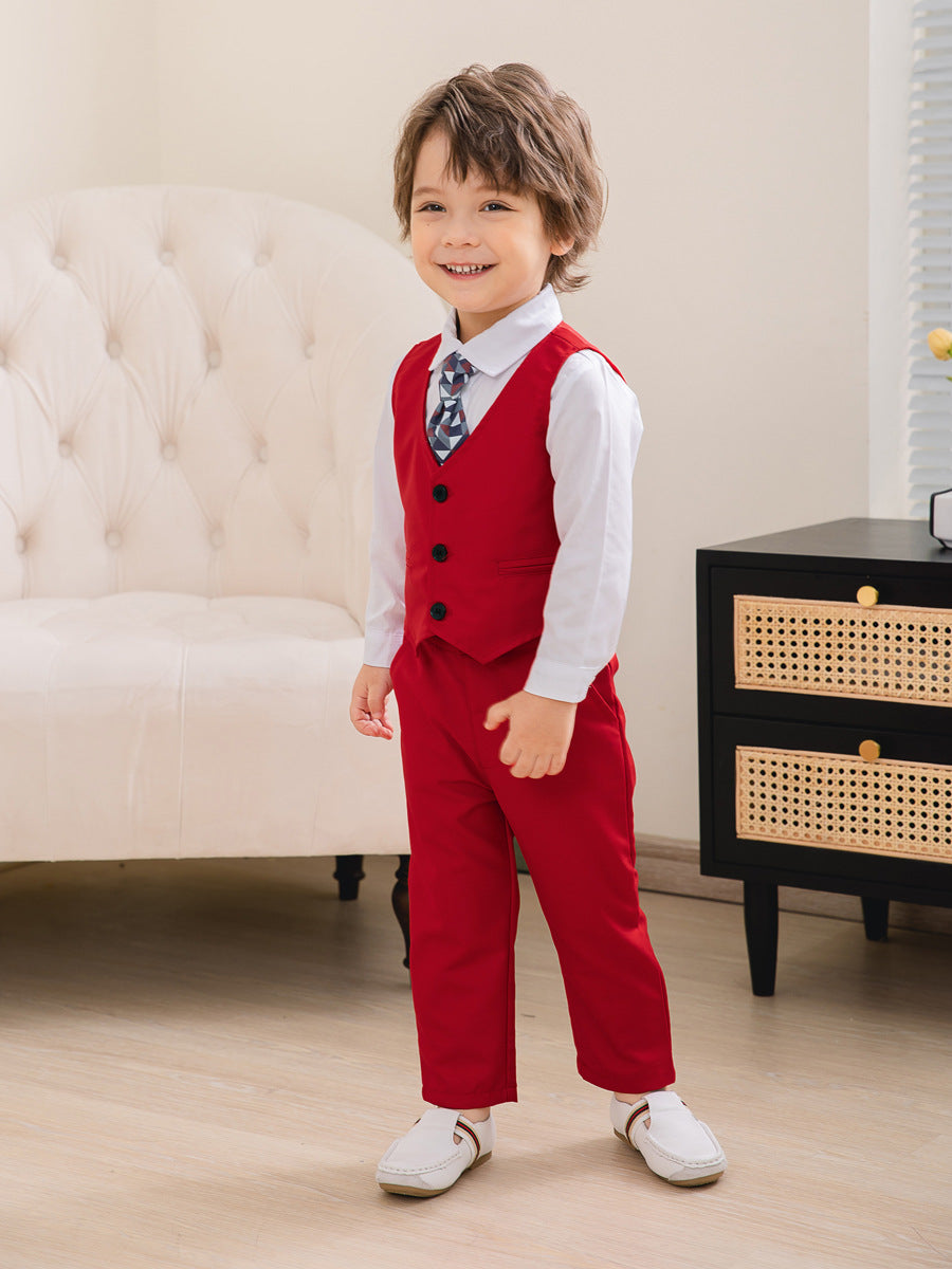 3 Pieces Set Baby Kid Boys Birthday Party Solid Color Bow Shirts Vests Waistcoats And Pants Wholesale 221216444