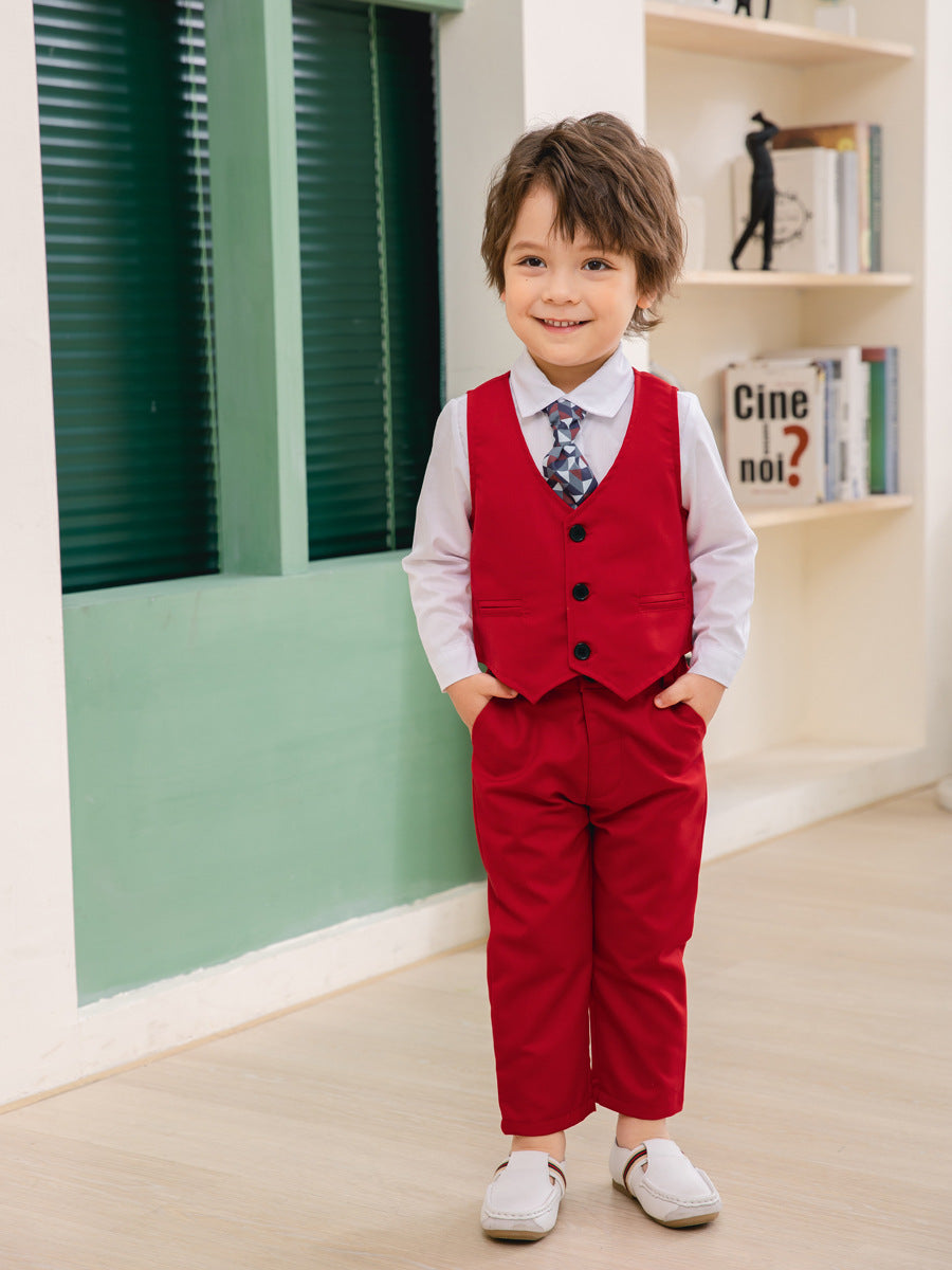 3 Pieces Set Baby Kid Boys Birthday Party Solid Color Bow Shirts Vests Waistcoats And Pants Wholesale 221216444