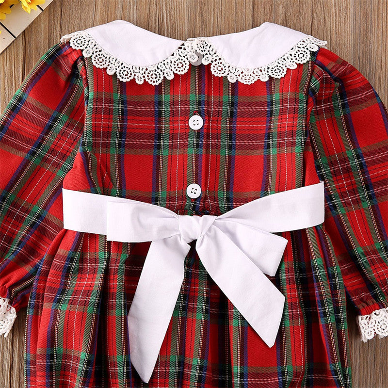 Baby Kid Girls Checked Lace Christmas Dresses Wholesale 22121647