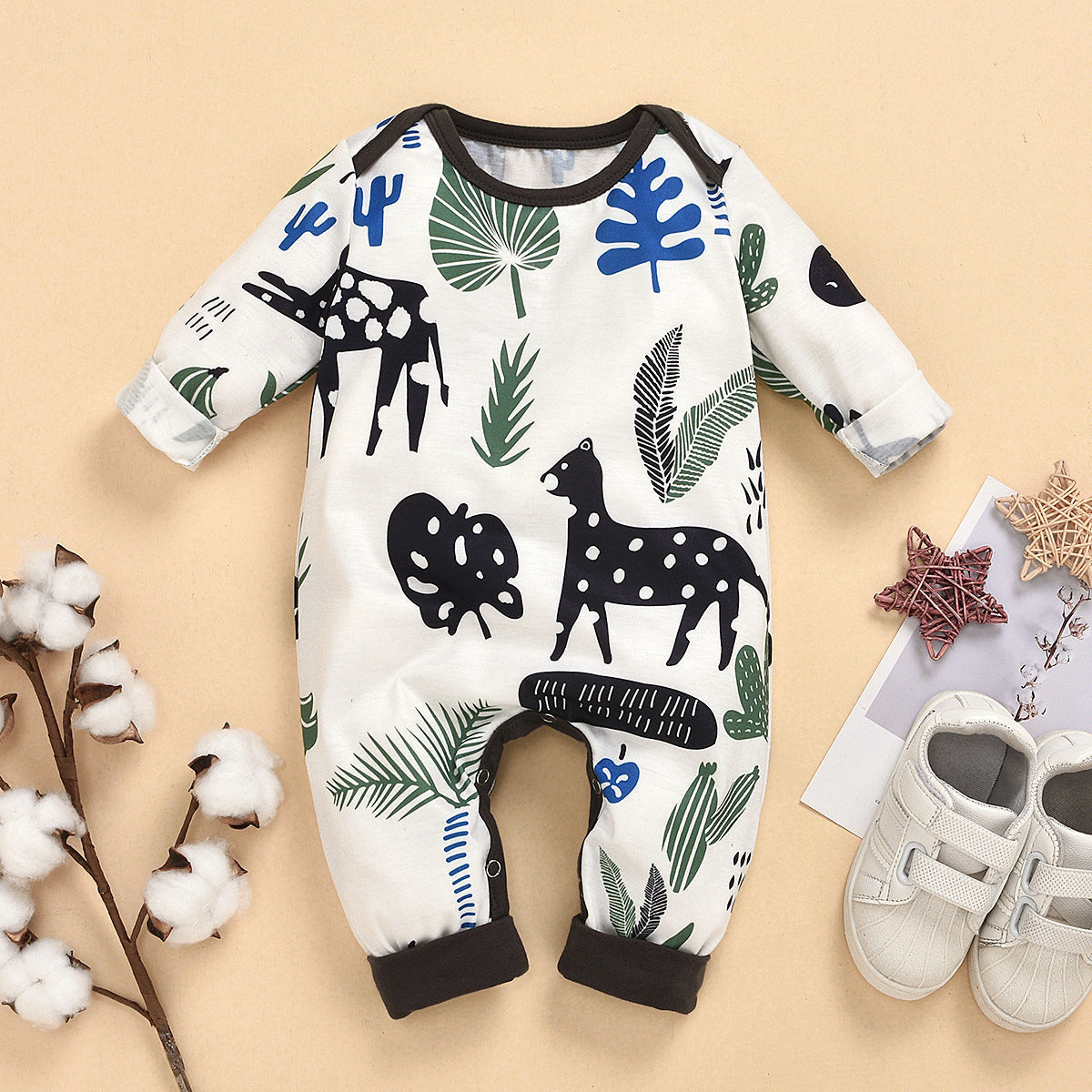 Baby Unisex Animals Cartoon Plant Print Jumpsuits Wholesale 22121652