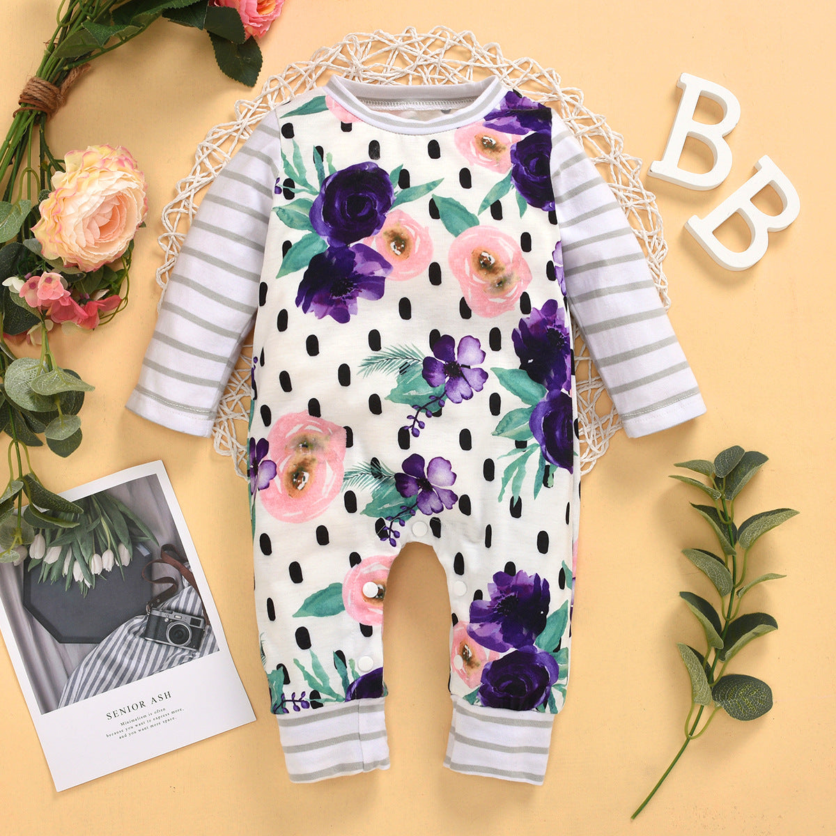 Baby Unisex Flower Print Jumpsuits Wholesale 22121664