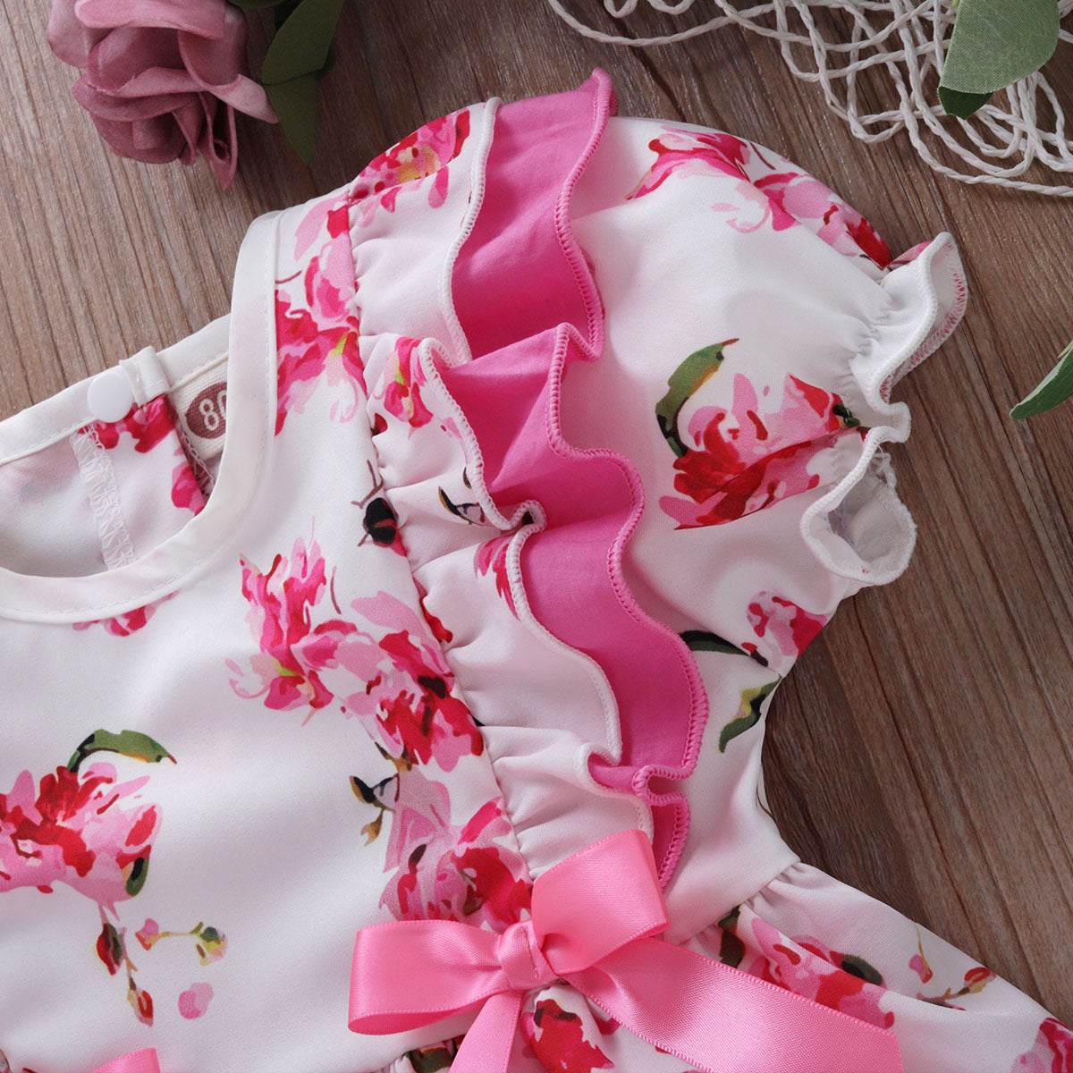 Baby Girls Flower Bow Print Rompers Wholesale 22121673