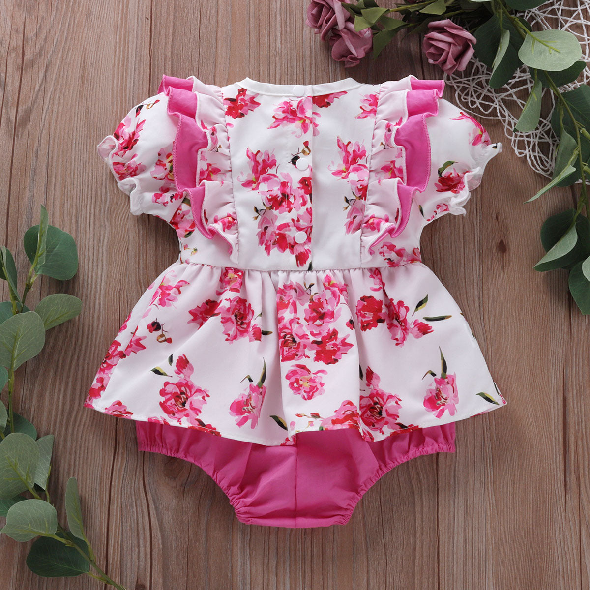 Baby Girls Flower Bow Print Rompers Wholesale 22121673