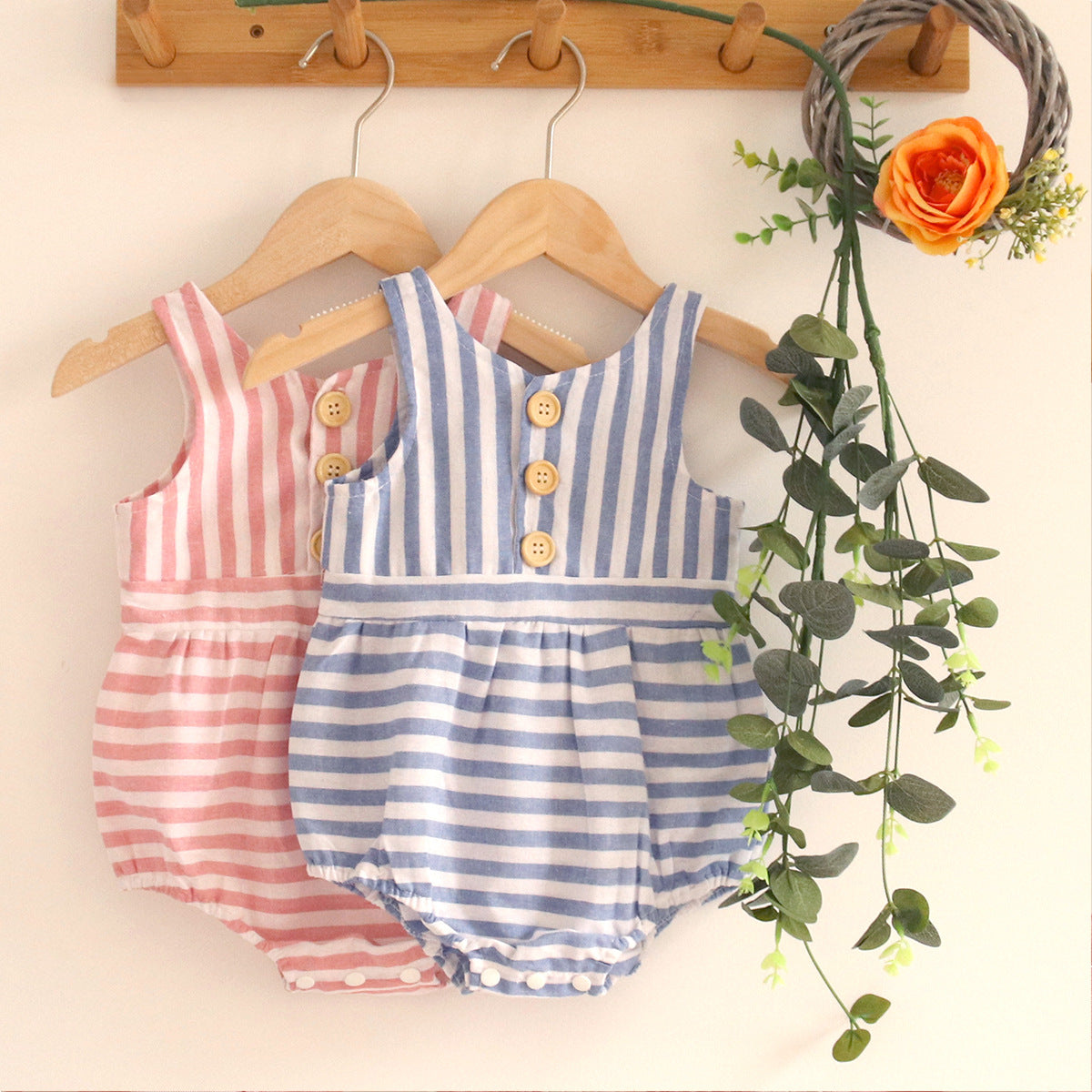 Baby Unisex Striped Rompers Wholesale 22121677