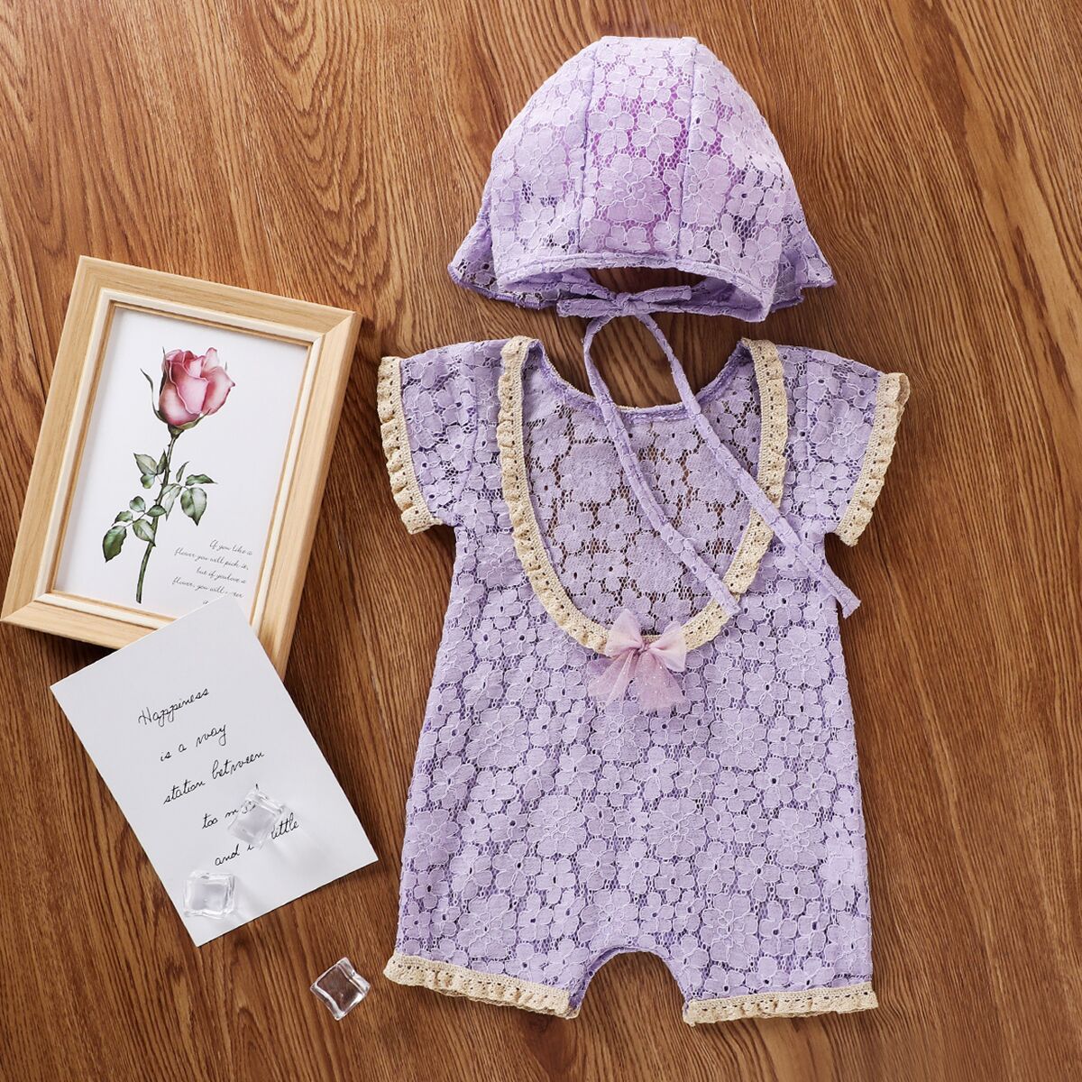 Baby Girls Flower Bow Lace Rompers Accessories Hats Wholesale 22121679