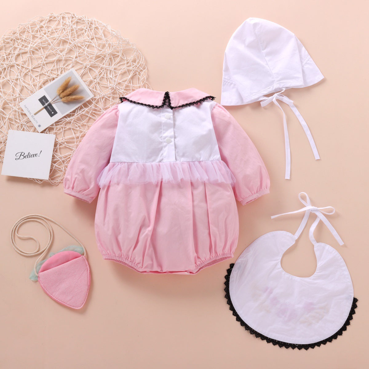 3 Pieces Set Baby Girls Embroidered Rompers Solid Color Hats And Flower Others accessories Wholesale 22121688