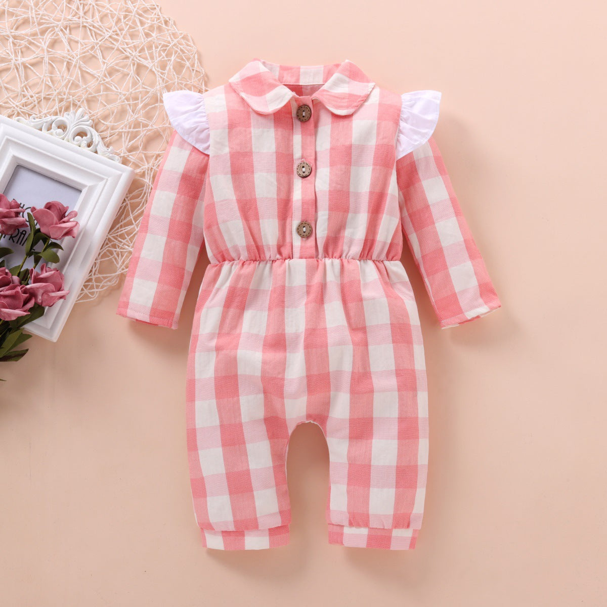 Baby Girls Checked Jumpsuits Wholesale 22121689