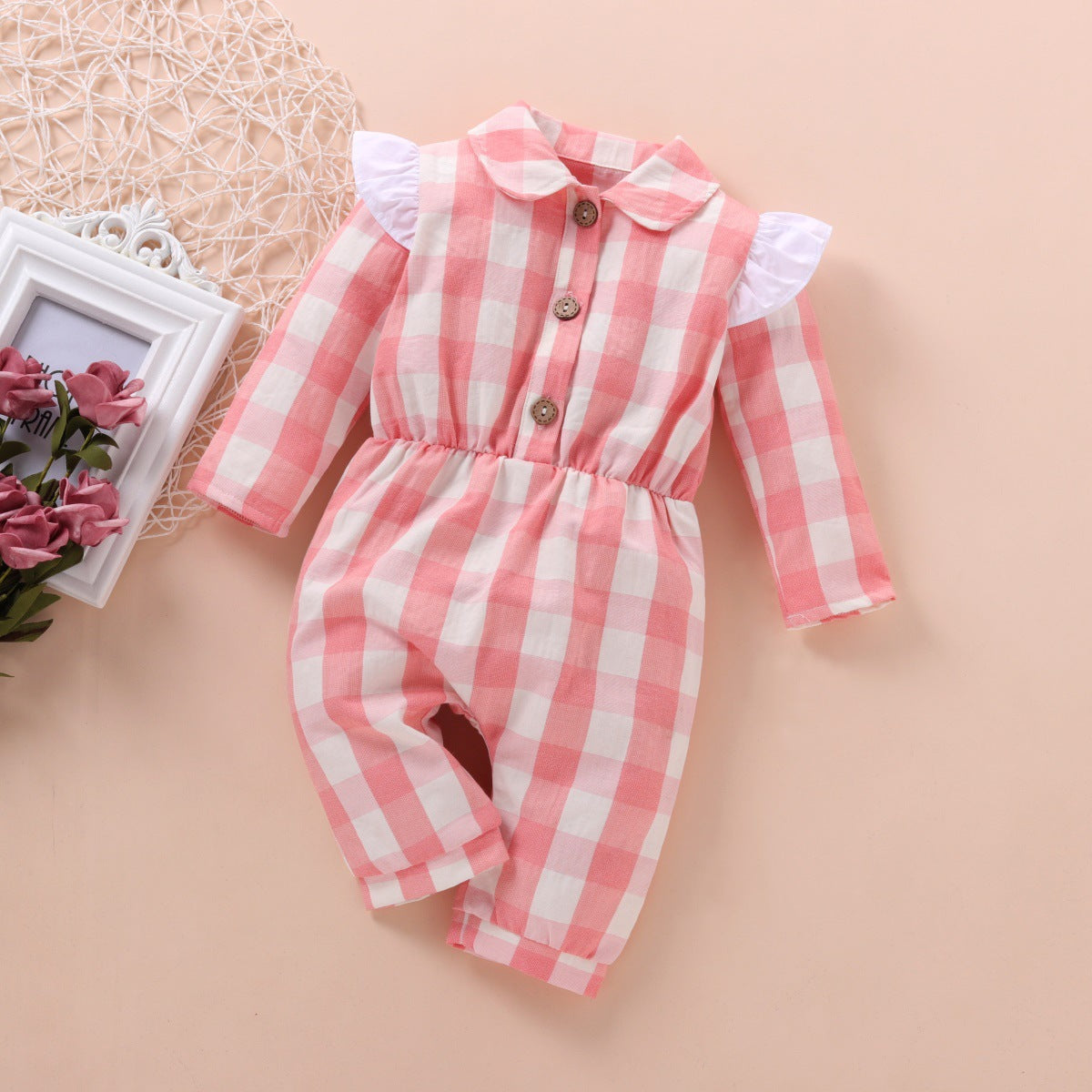 Baby Girls Checked Jumpsuits Wholesale 22121689