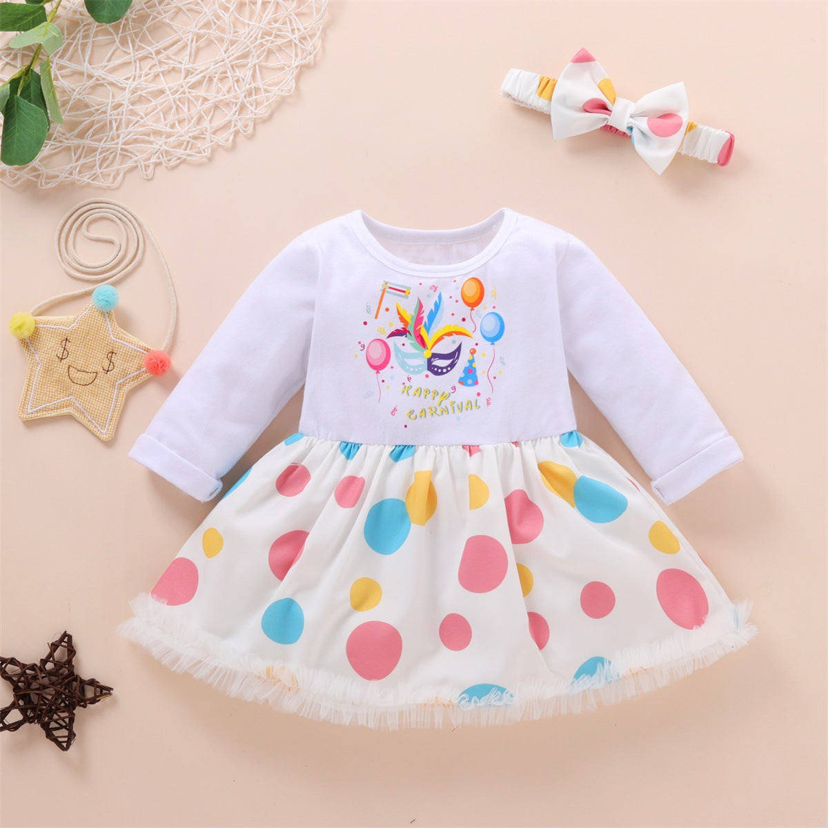 Baby Girls Polka dots Cartoon Print Rompers Wholesale 22121691