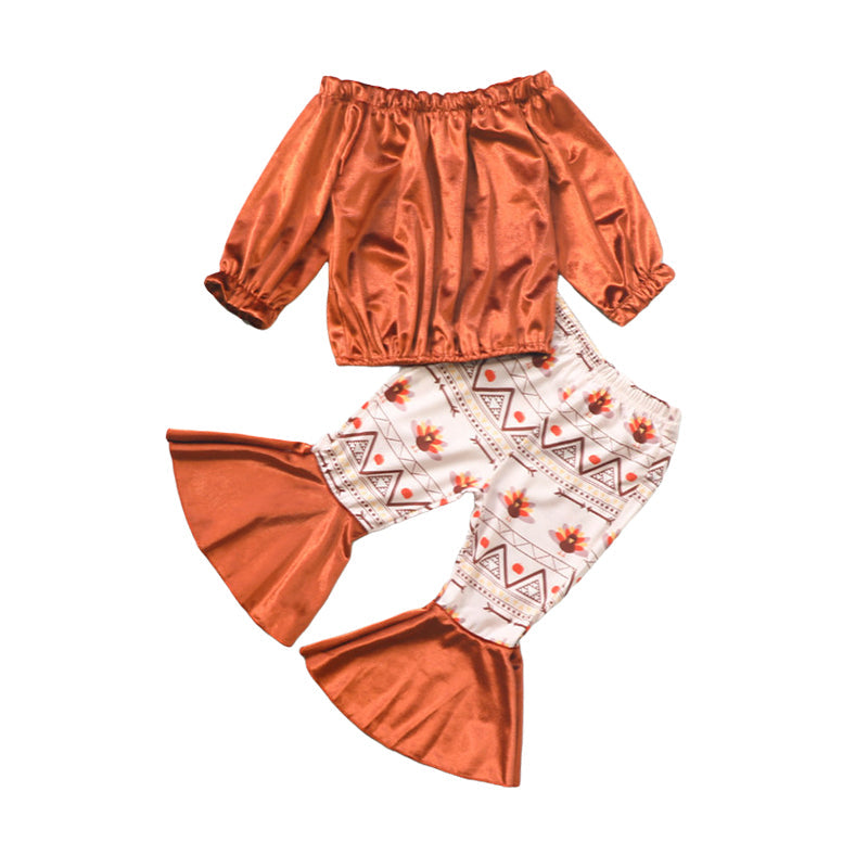 2 Pieces Set Baby Kid Girls Solid Color Print Tops Flower And Car Pants Wholesale 22121693