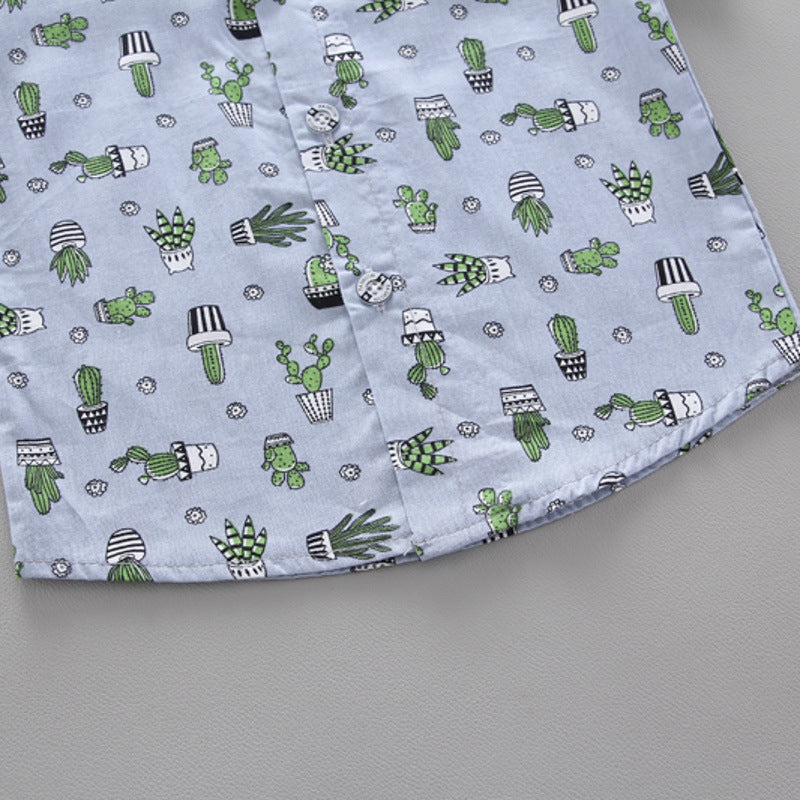 2 Pieces Set Baby Kid Boys Plant Print Shirts And Letters Shorts Wholesale 22122010