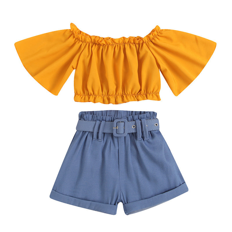 2 Pieces Set Baby Kid Girls Solid Color Tops And Shorts Wholesale 221220125