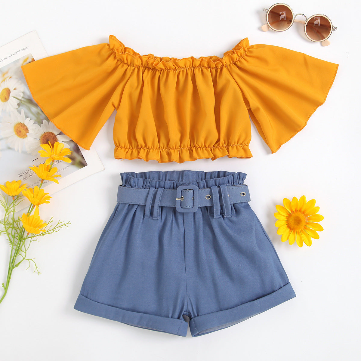 2 Pieces Set Baby Kid Girls Solid Color Tops And Shorts Wholesale 221220125