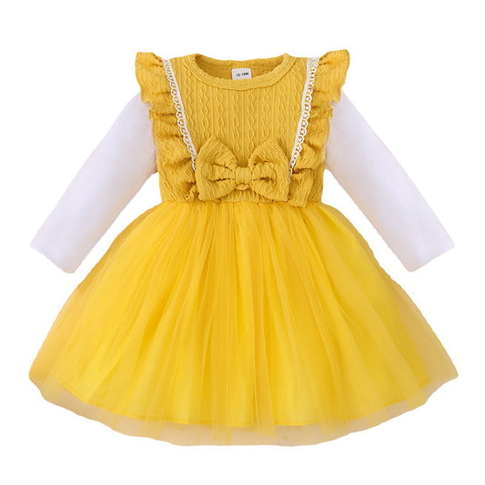 Baby Kid Girls Color-blocking Bow Dresses Wholesale 221220131