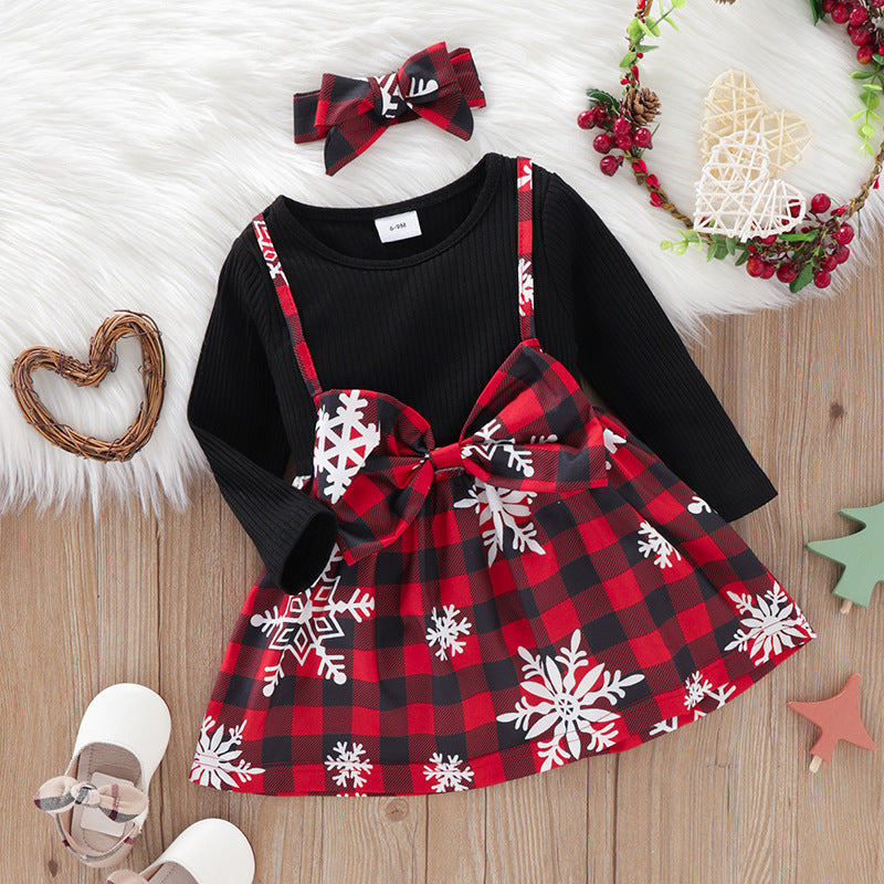 Baby Kid Girls Checked Bow Christmas Dresses Wholesale 221220135