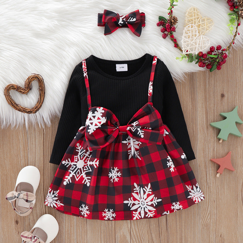 Baby Kid Girls Checked Bow Christmas Dresses Wholesale 221220135