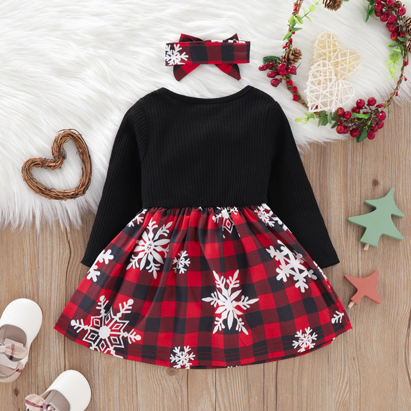 Baby Kid Girls Checked Bow Christmas Dresses Wholesale 221220135