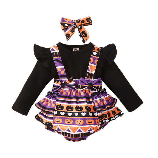 Baby Girls Striped Cartoon Print Halloween Rompers Wholesale 221220152