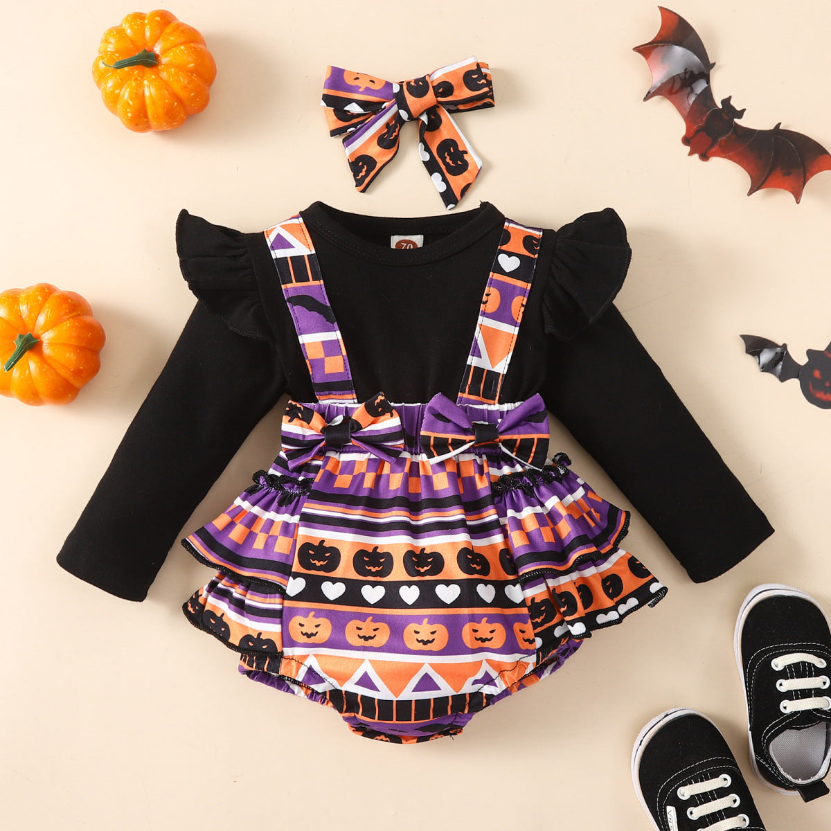 Baby Girls Striped Cartoon Print Halloween Rompers Wholesale 221220152