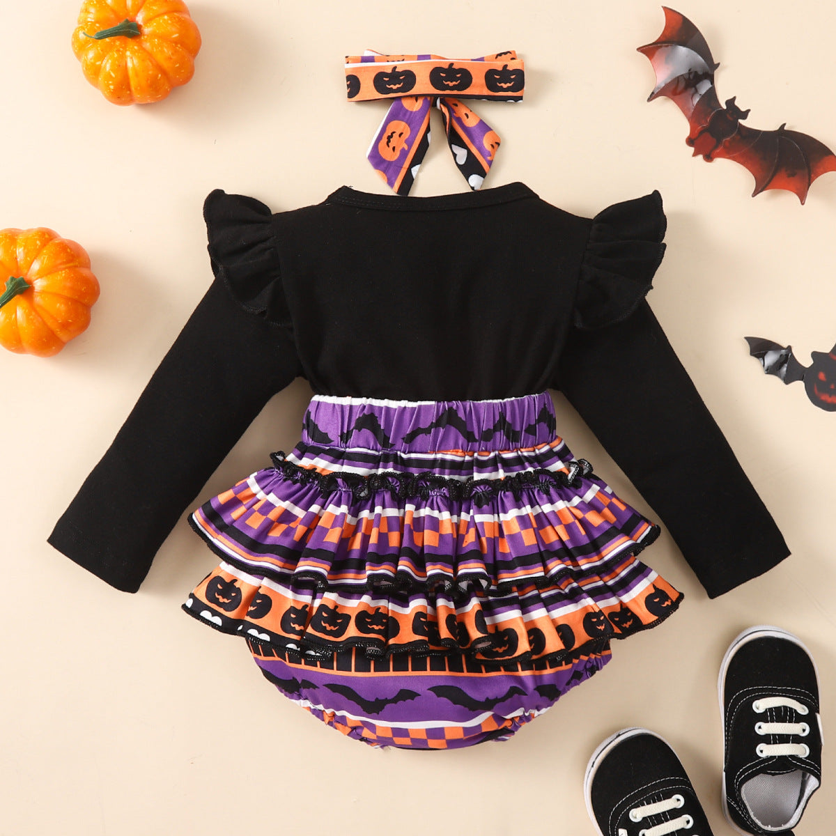 Baby Girls Striped Cartoon Print Halloween Rompers Wholesale 221220152