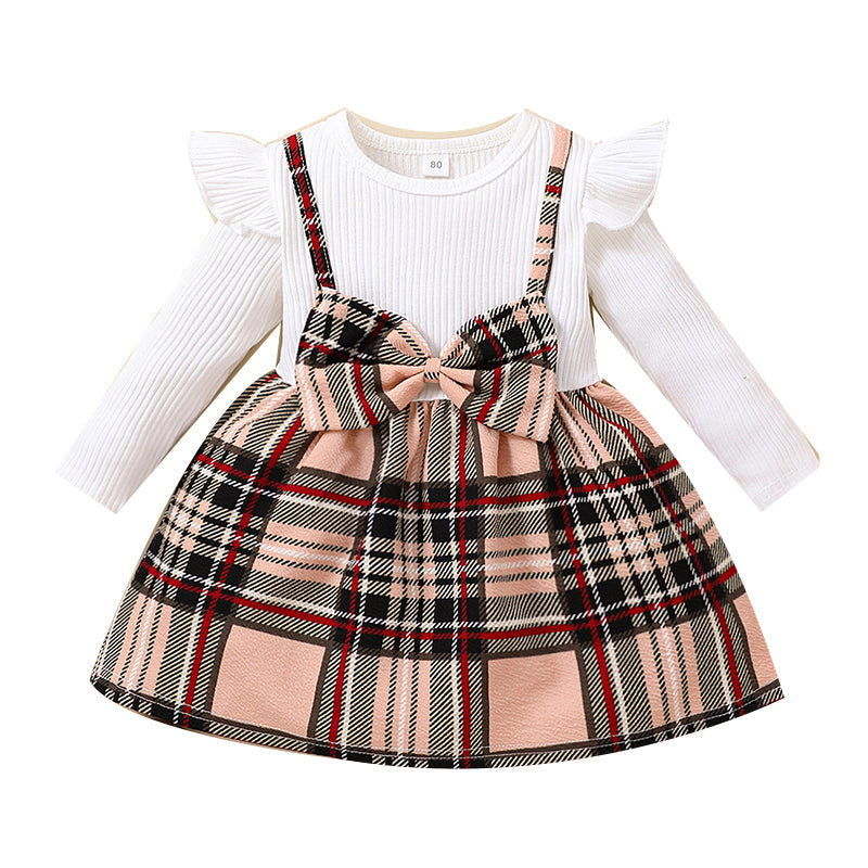 Baby Kid Girls Checked Bow Dresses Wholesale 221220170