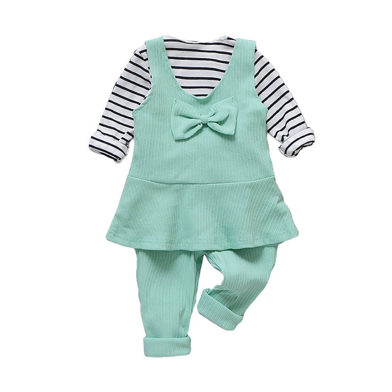 3 Pieces Set Baby Kid Girls Striped Tops Bow Vests Waistcoats And Solid Color Pants Wholesale 22122022