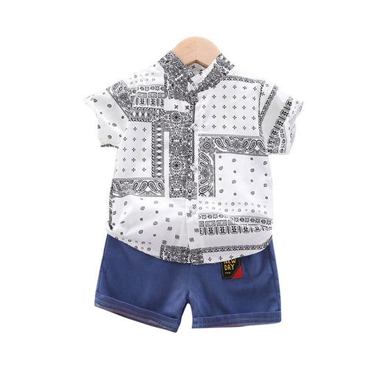 2 Pieces Set Baby Kid Boys Print Shirts And Letters Shorts Wholesale 22122031