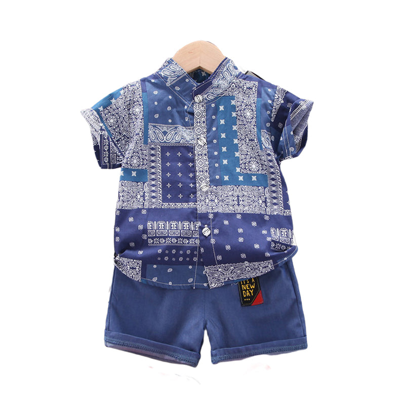 2 Pieces Set Baby Kid Boys Print Shirts And Letters Shorts Wholesale 22122031