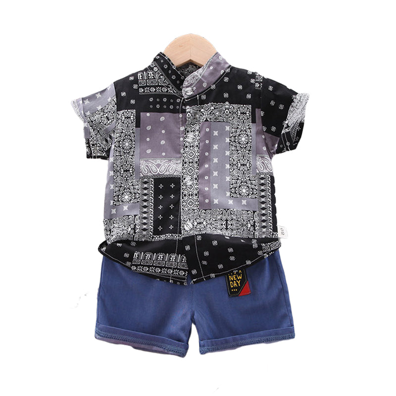 2 Pieces Set Baby Kid Boys Print Shirts And Letters Shorts Wholesale 22122031