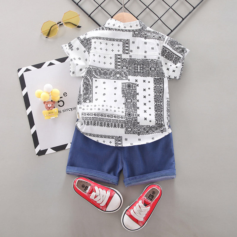 2 Pieces Set Baby Kid Boys Print Shirts And Letters Shorts Wholesale 22122031