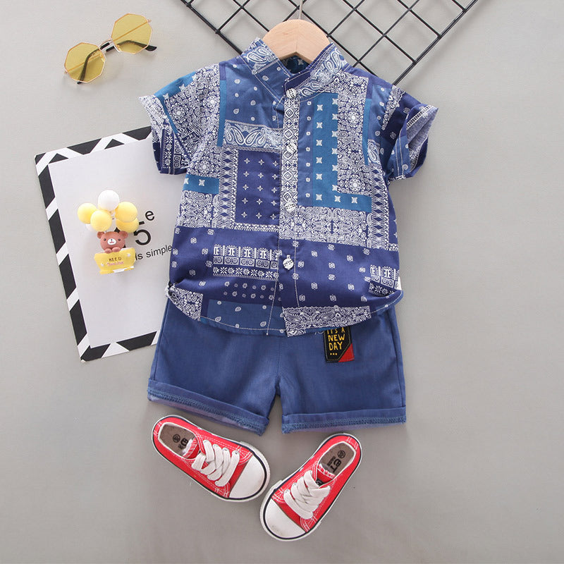 2 Pieces Set Baby Kid Boys Print Shirts And Letters Shorts Wholesale 22122031