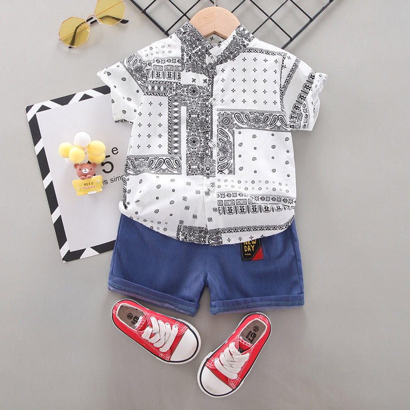 2 Pieces Set Baby Kid Boys Print Shirts And Letters Shorts Wholesale 22122031