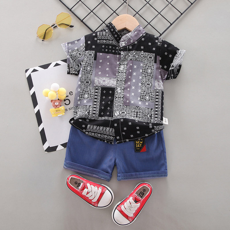 2 Pieces Set Baby Kid Boys Print Shirts And Letters Shorts Wholesale 22122031