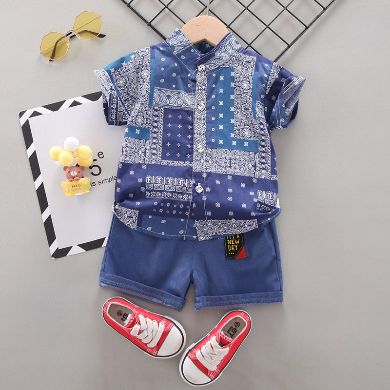 2 Pieces Set Baby Kid Boys Print Shirts And Letters Shorts Wholesale 22122031