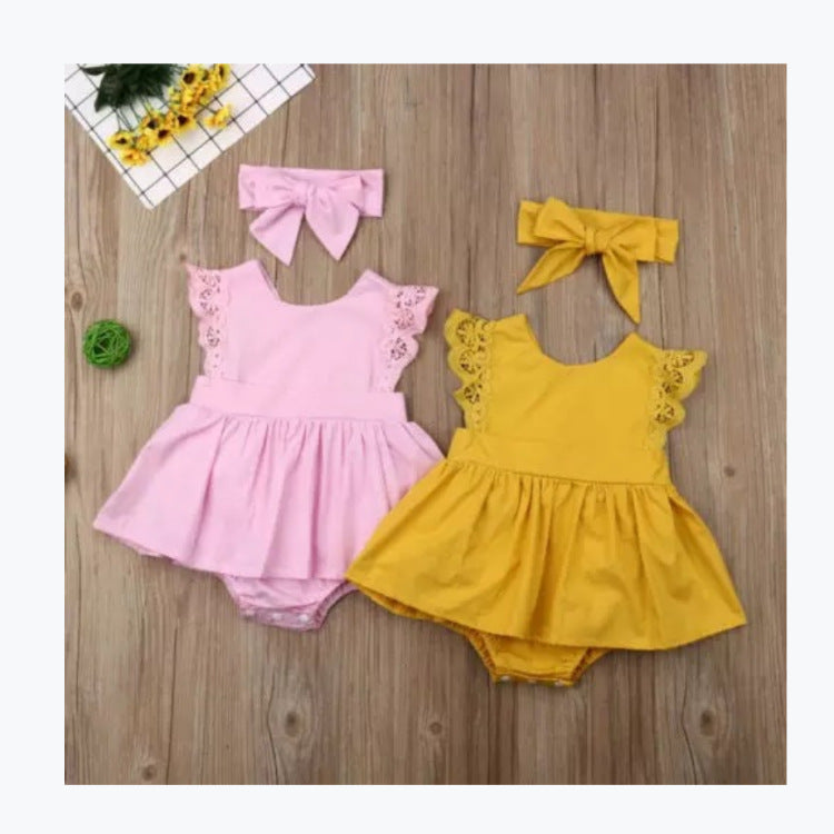 Baby Girls Solid Color Rompers Wholesale 22122051