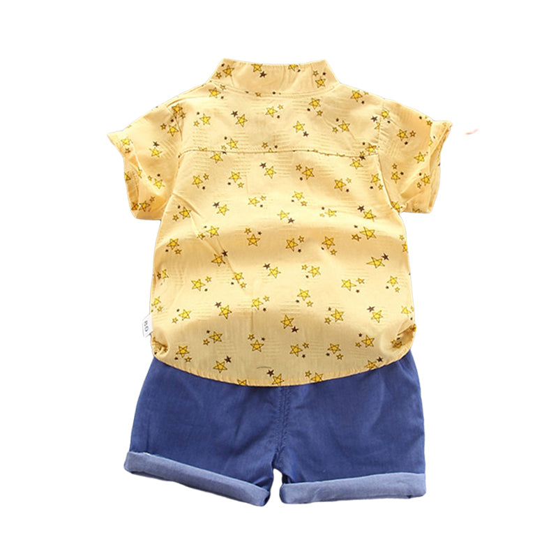 2 Pieces Set Baby Kid Boys Star Print Tops And Solid Color Shorts Wholesale 22122056