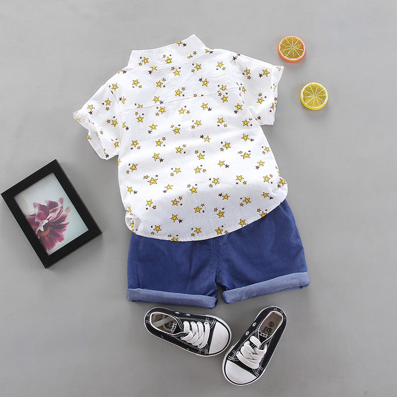 2 Pieces Set Baby Kid Boys Star Print Tops And Solid Color Shorts Wholesale 22122056