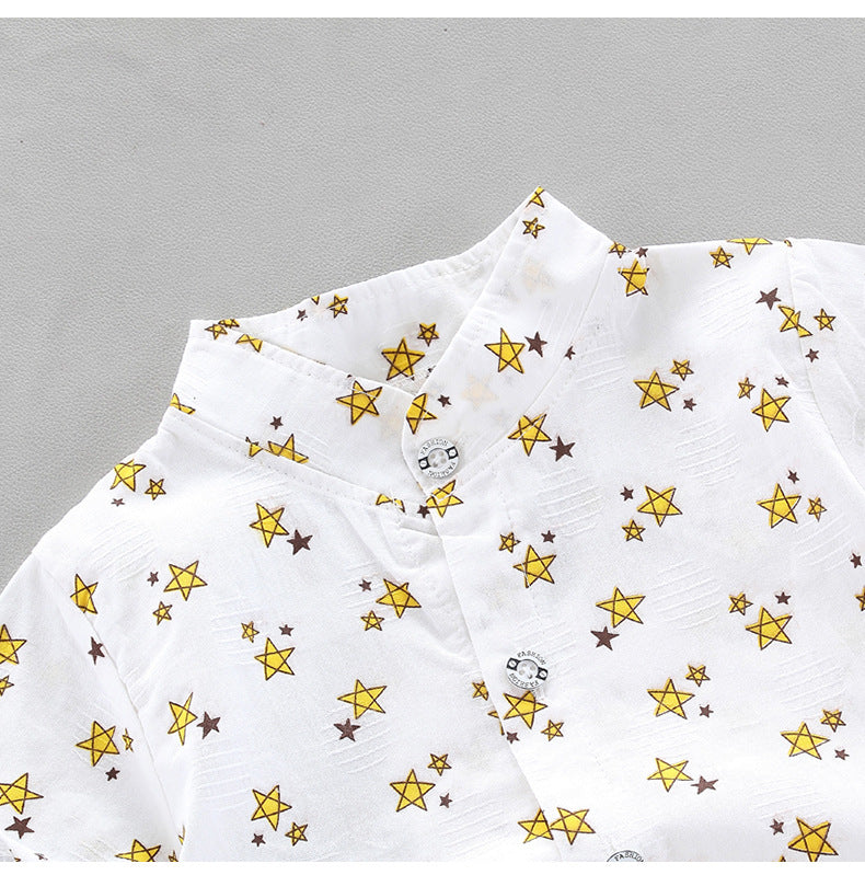 2 Pieces Set Baby Kid Boys Star Print Tops And Solid Color Shorts Wholesale 22122056