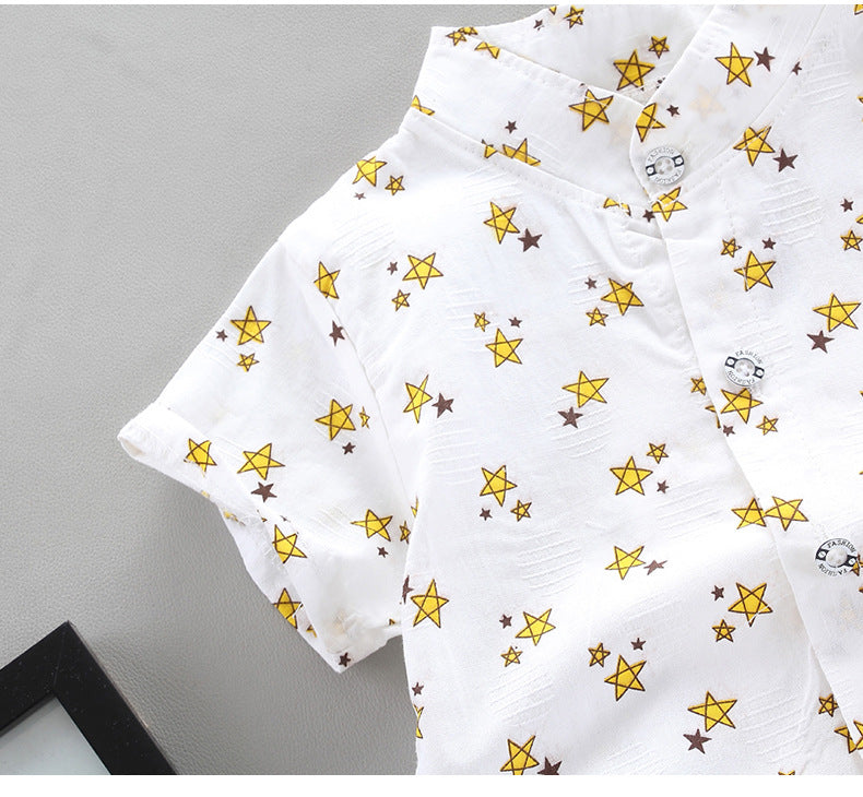 2 Pieces Set Baby Kid Boys Star Print Tops And Solid Color Shorts Wholesale 22122056