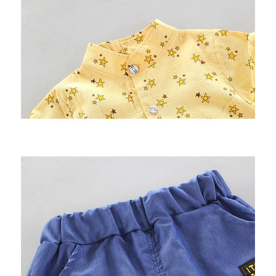 2 Pieces Set Baby Kid Boys Star Print Tops And Solid Color Shorts Wholesale 22122056