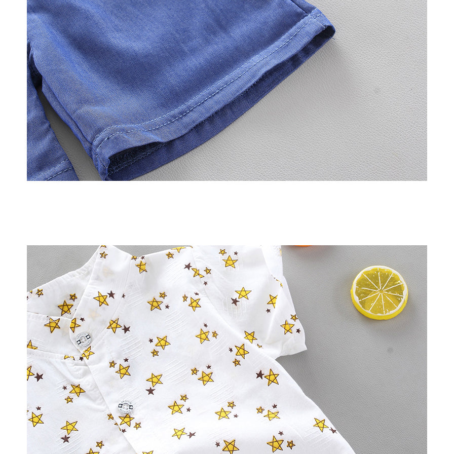 2 Pieces Set Baby Kid Boys Star Print Tops And Solid Color Shorts Wholesale 22122056